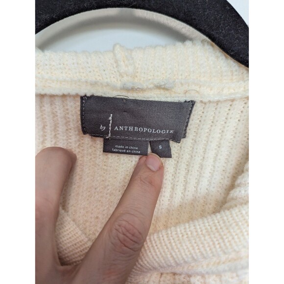 Anthropologie Cropped Hoodie Womens Size S Ivory Ribbed Boho Casual Y2K Sweater - Picture 5 of 9